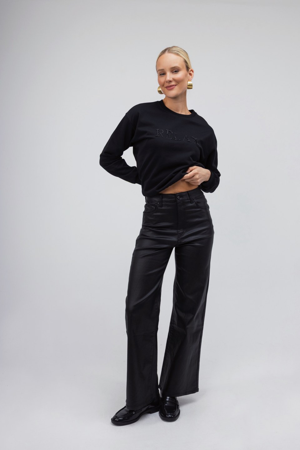 Παντελόνι δερματίνης μαύρο wide leg 