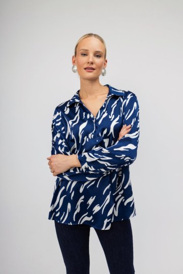 Πουκάμισο μπλε με λευκά σχέδια - 