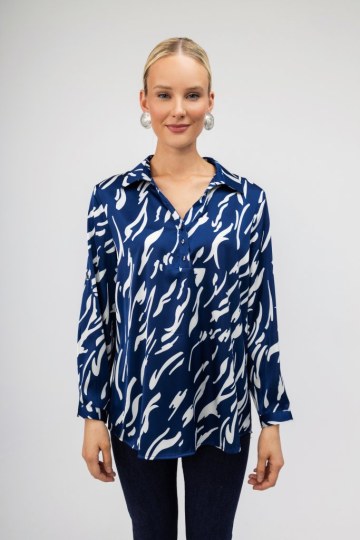 Πουκάμισο μπλε με λευκά σχέδια - 