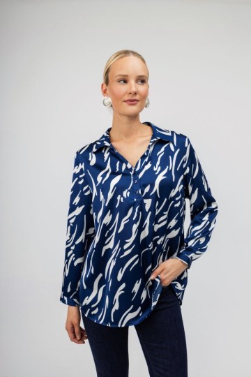 Πουκάμισο μπλε με λευκά σχέδια - 