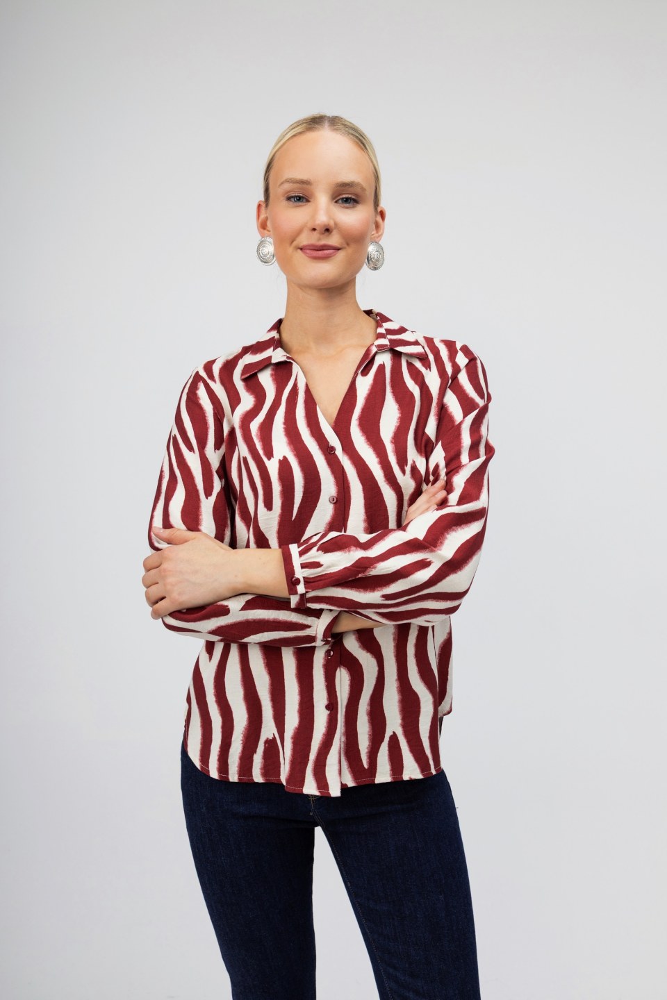 Πουκάμισο μπoρντώ animal print