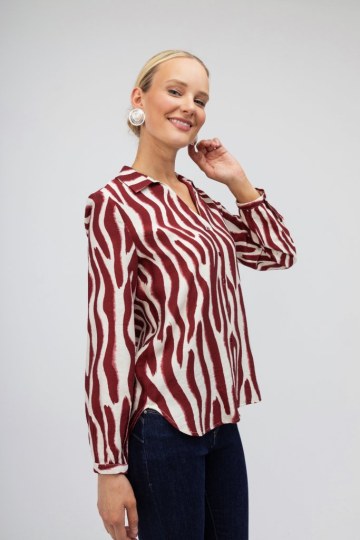 Πουκάμισο μπoρντώ animal print - 