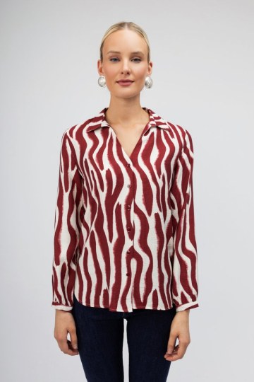 Πουκάμισο μπoρντώ animal print - 