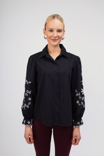 Πουκάμισο μαύρο με λουλούδια και λάστιχο - 