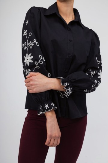 Πουκάμισο μαύρο με λουλούδια και λάστιχο - 