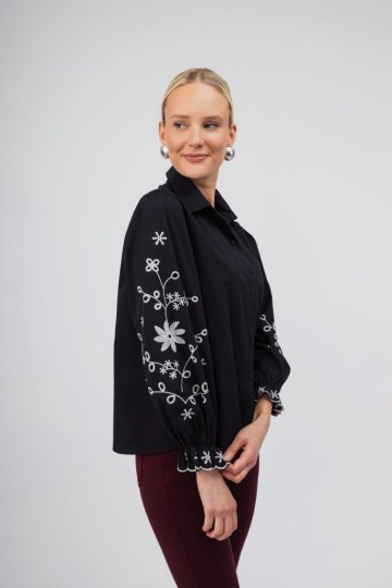 Πουκάμισο μαύρο με λουλούδια και λάστιχο - 