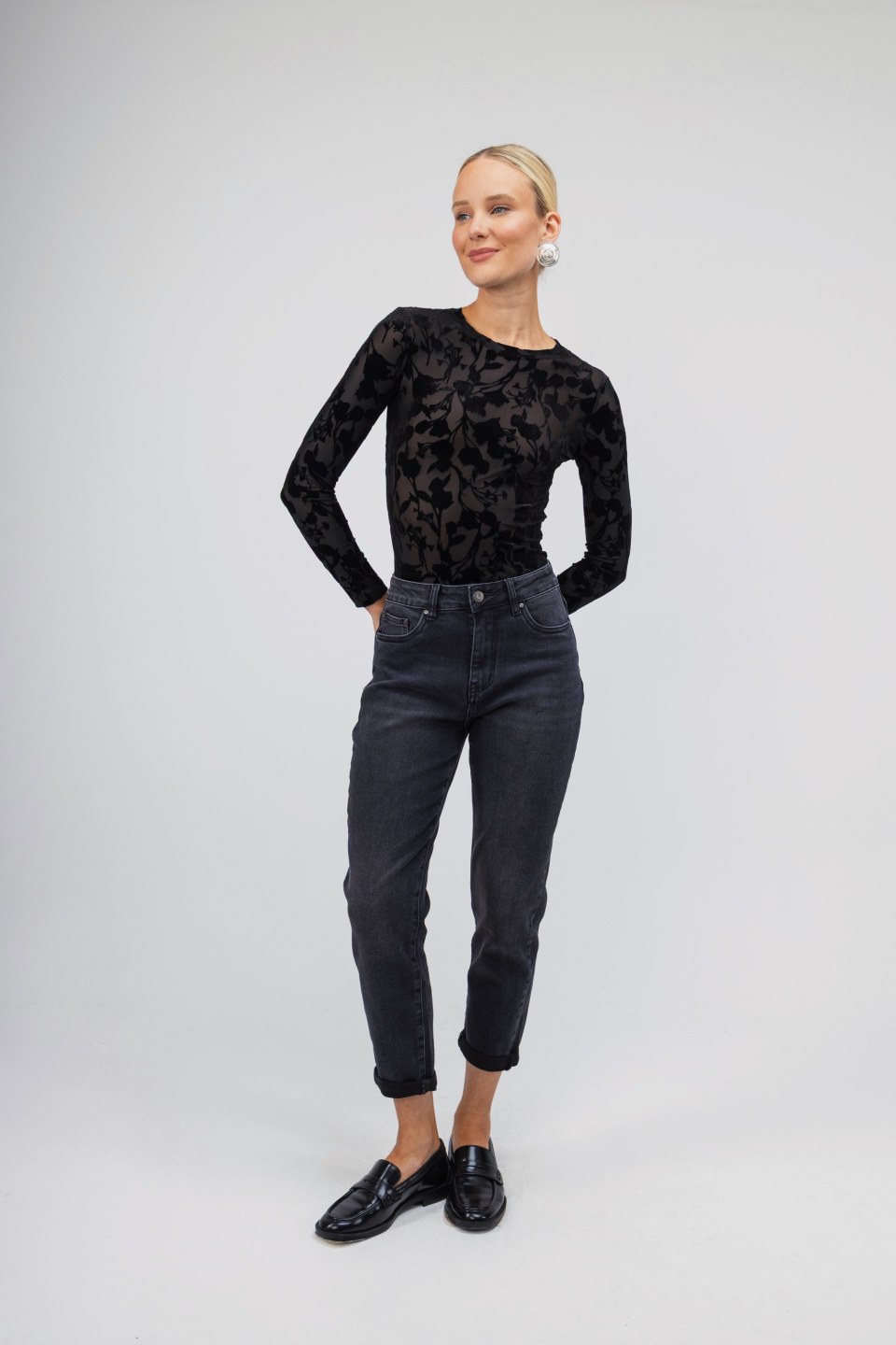 Τζιν Παντελόνι mum fit γκρι