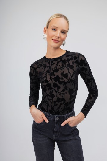 Κορμάκι εφαρμοστό με βελουτέ λεπτομέρειες μαύρο