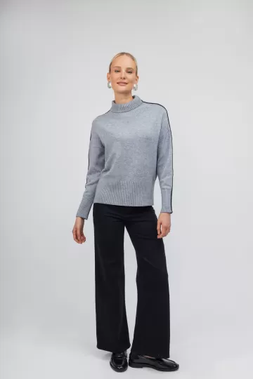 Πουλόβερ γκρι ζιβάγκο με μαύρη λεπτομέρεια