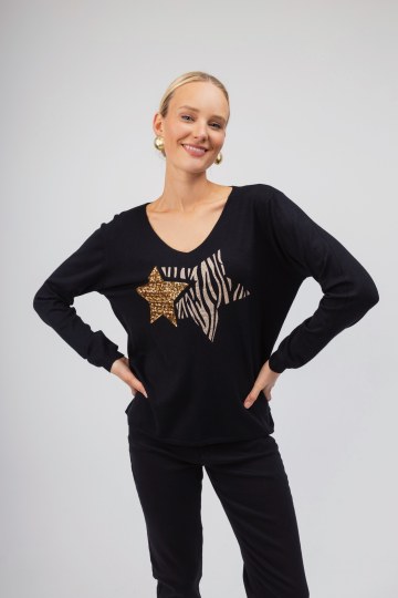 Μπλούζα  μαύρη με σχέδιο αστέρι
