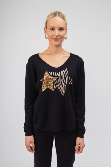 Μπλούζα  μαύρη με σχέδιο αστέρι - 