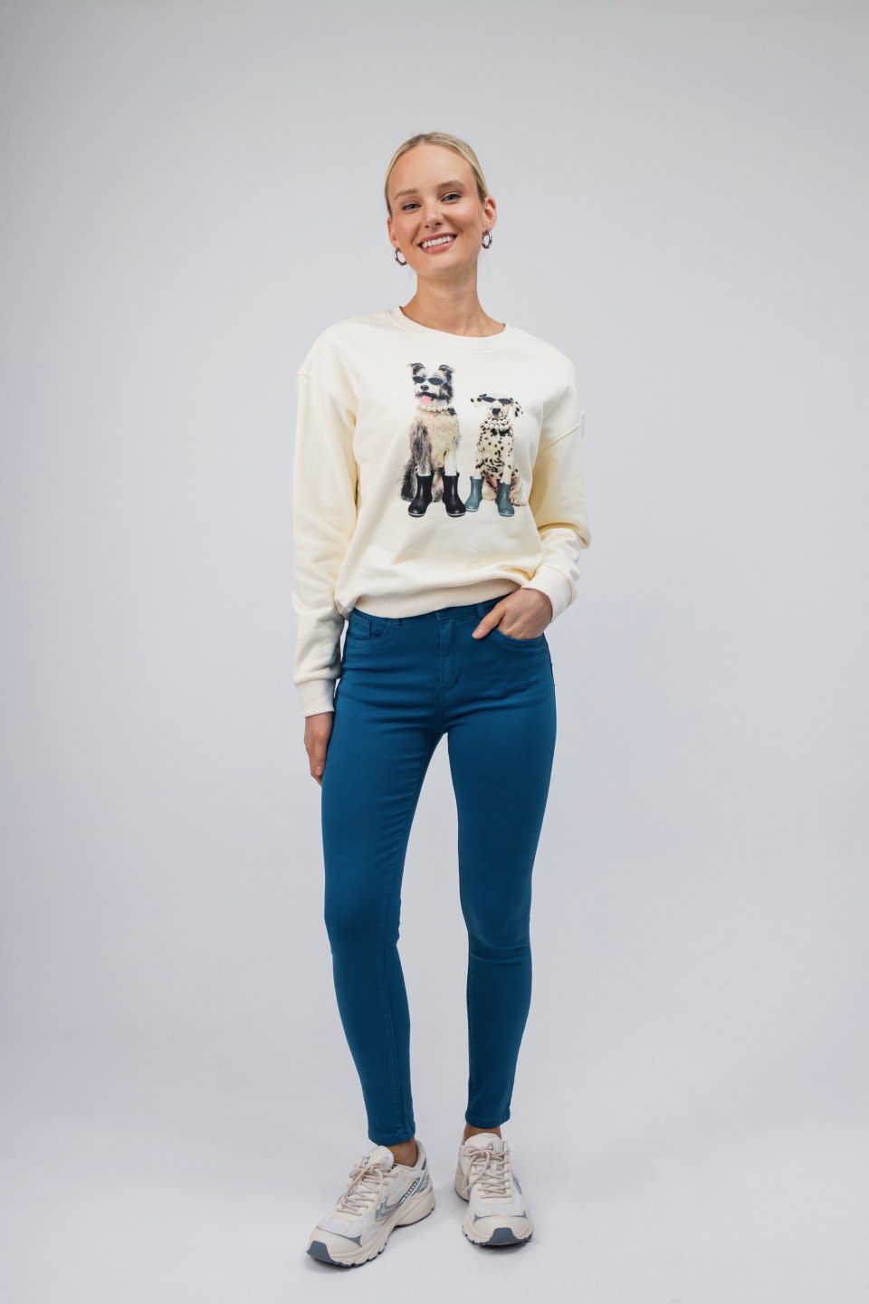 Παντελόνι βαμβακερό πετρόλ με κουμπί