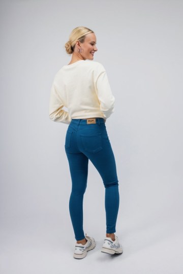 Παντελόνι βαμβακερό πετρόλ με κουμπί - 