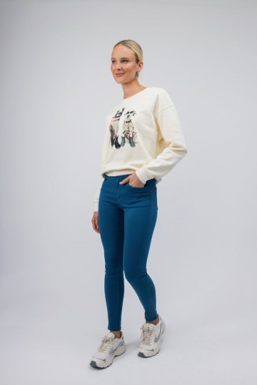 Παντελόνι βαμβακερό πετρόλ με κουμπί - 