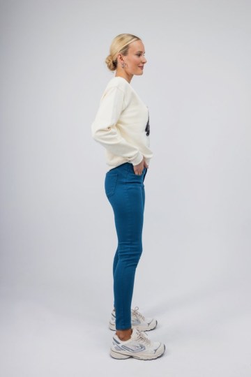 Παντελόνι βαμβακερό πετρόλ με κουμπί - 