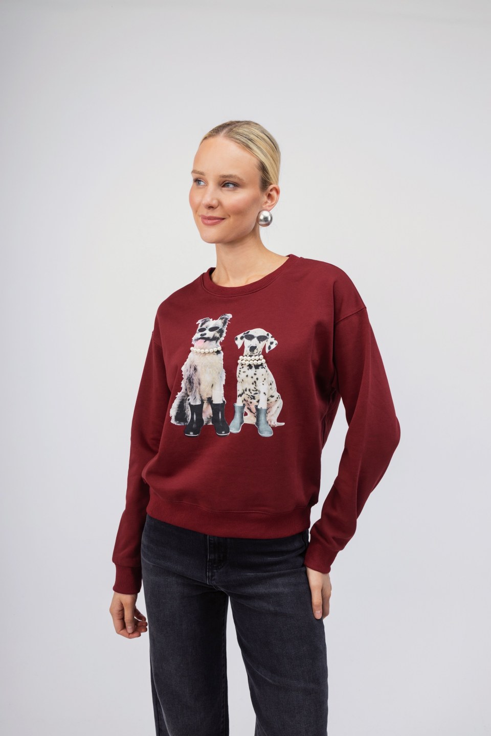 Μπλούζα -Φούτερ μπορντώ με σχέδιο σκυλάκια