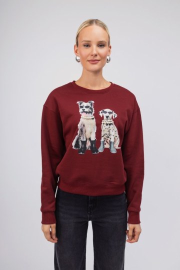 Μπλούζα -Φούτερ μπορντώ με σχέδιο σκυλάκια - 