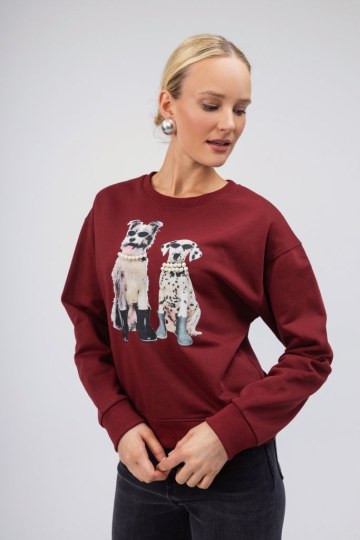 Μπλούζα -Φούτερ μπορντώ με σχέδιο σκυλάκια - 