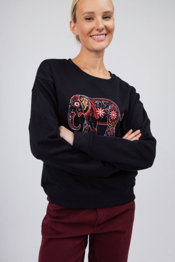 Μπλούζα - Φούτερ μαύρη με boho σχέδιο ελέφαντα - 