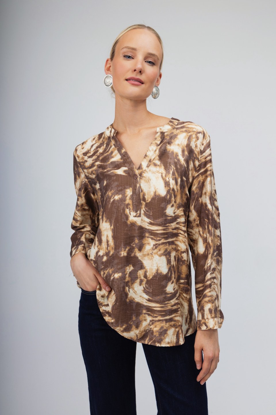 Πουκάμισο καφέ εμπριμέ