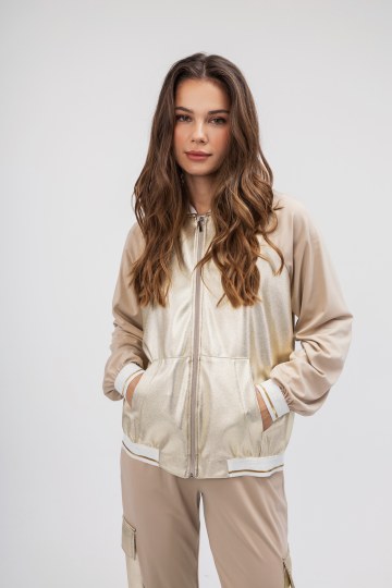 Ζακέτα-Φούτερ μπεζ με φερμουάρ