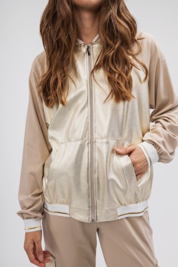 Ζακέτα-Φούτερ μπεζ με φερμουάρ - 