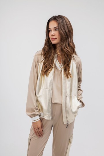 Ζακέτα-Φούτερ μπεζ με φερμουάρ - 