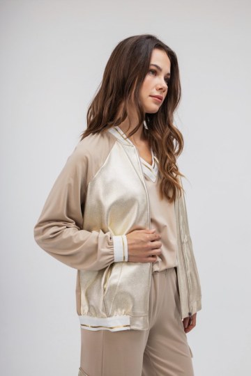 Ζακέτα-Φούτερ μπεζ με φερμουάρ - 