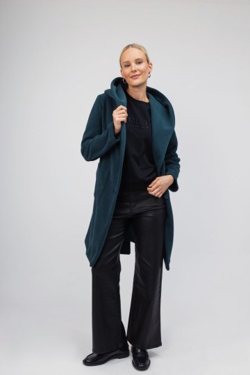 Ημίπαλτο πετρόλ με ζώνη και κουκούλα - 