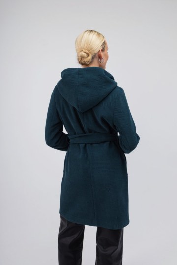 Ημίπαλτο πετρόλ με ζώνη και κουκούλα - 