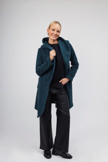 Ημίπαλτο πετρόλ με ζώνη και κουκούλα - 