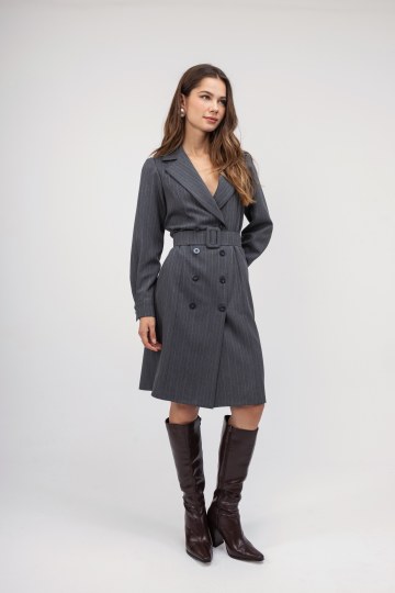 Φόρεμα γκρι ριγέ με ζώνη