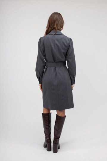 Φόρεμα γκρι ριγέ με ζώνη - 