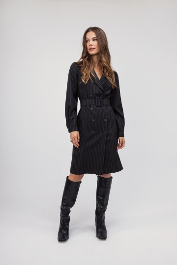 Φόρεμα μαύρο ριγέ με ζώνη
