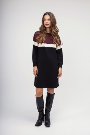 Φόρεμα-Φούτερ μαύρο με σχέδιο ρίγα