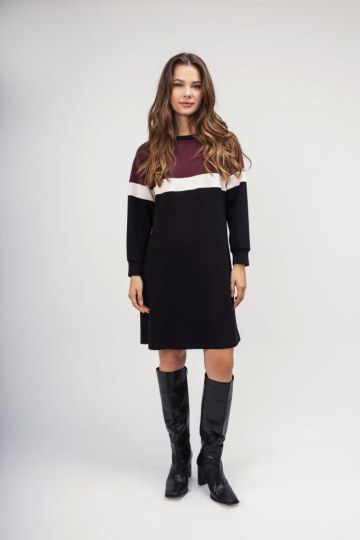 Φόρεμα-Φούτερ μαύρο με σχέδιο ρίγα - 