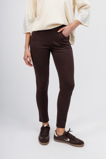 Παντελόνι εφαρμοστό καφέ με λάστιχο - 