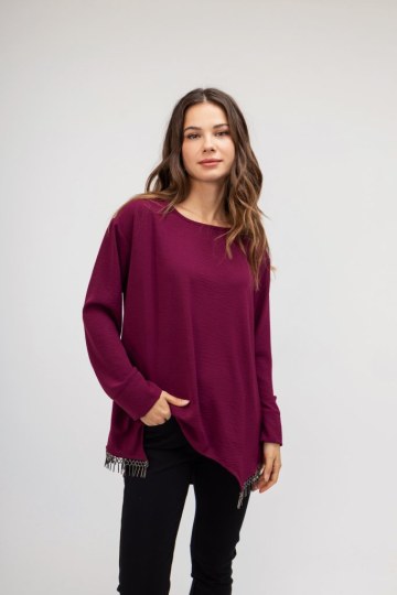 Μπλούζα ματζέντα με κρόσσια - 