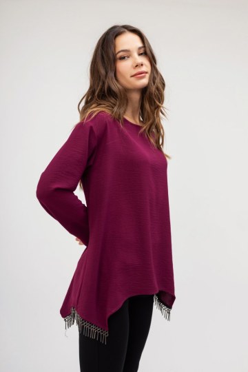 Μπλούζα ματζέντα με κρόσσια - 