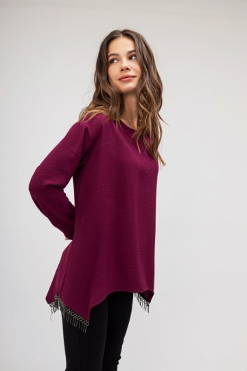 Μπλούζα ματζέντα με κρόσσια - 