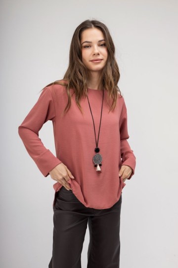 Μπλούζα σομόν μονόχρωμη - 