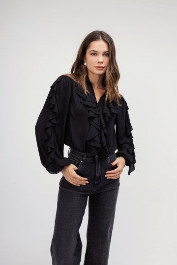Πουκάμισο μαύρο  με βολάν