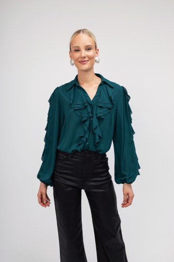 Πουκάμισο πετρόλ με βολάν