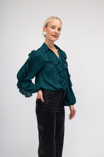 Πουκάμισο πετρόλ με βολάν - 