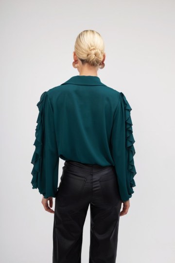 Πουκάμισο πετρόλ με βολάν - 