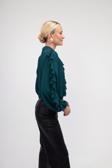 Πουκάμισο πετρόλ με βολάν - 