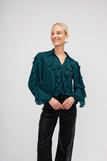 Πουκάμισο πετρόλ με βολάν - 