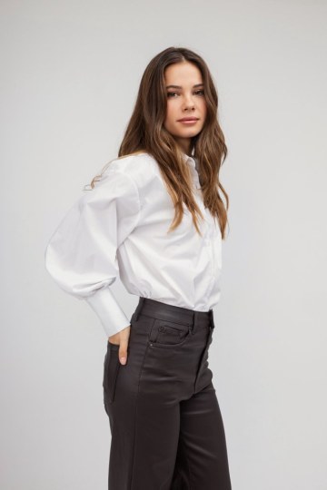Πουκάμισο λευκό με Balloon μανίκια - 