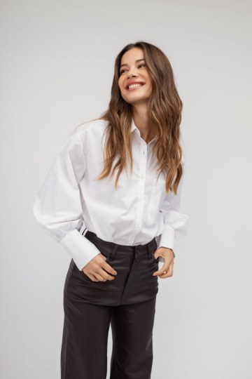 Πουκάμισο λευκό με Balloon μανίκια - 