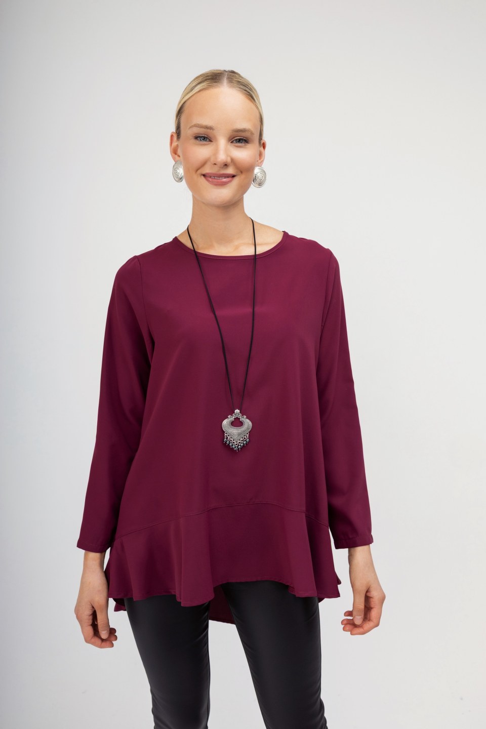 Μπλούζα oversized μπορντώ μονόχρωμη 